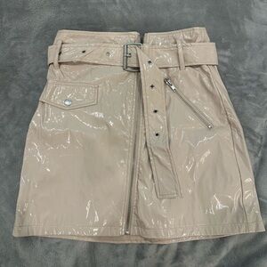 Latex Beige Mini Skirt with Belt